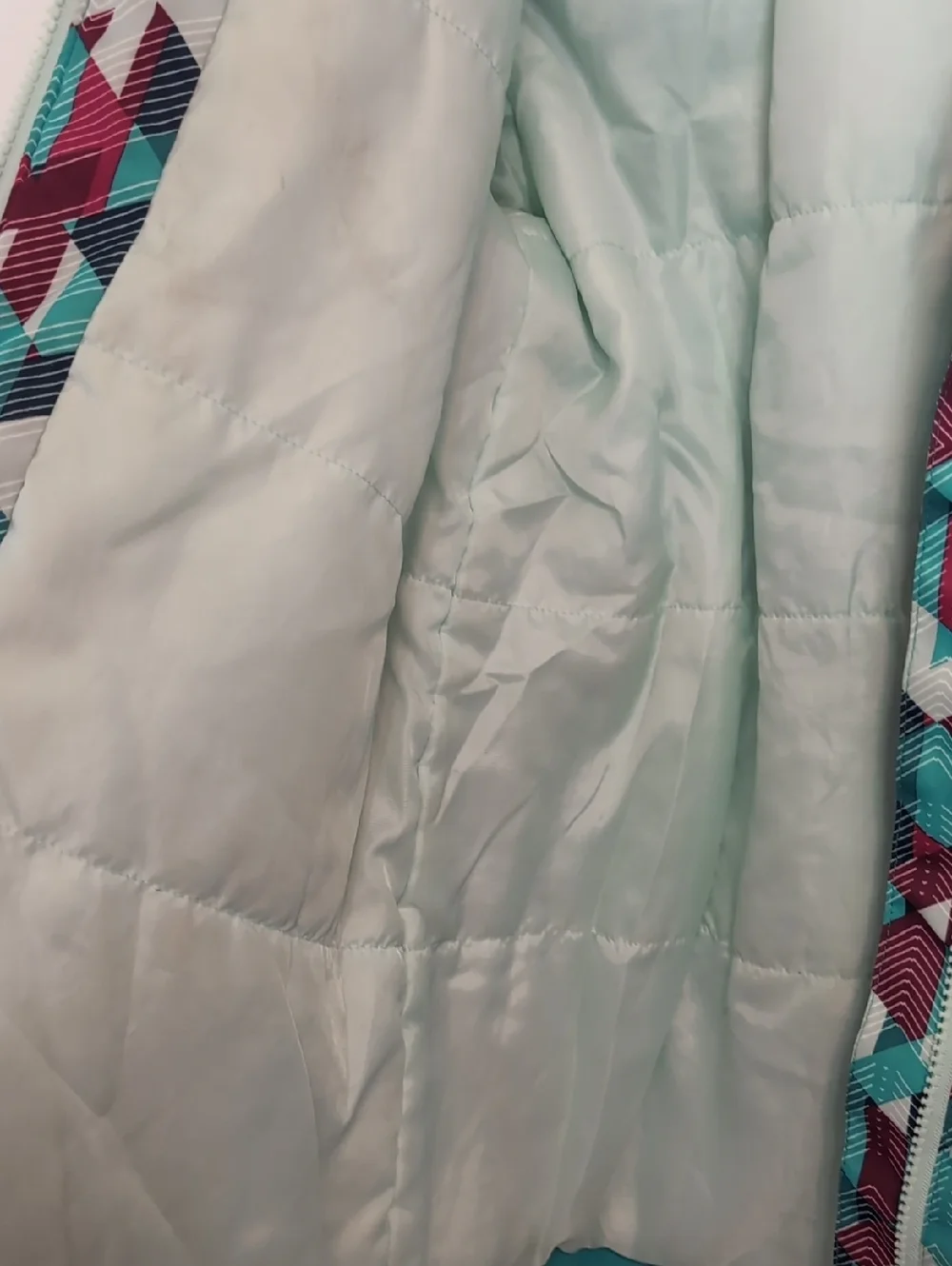 Lands End Girls Teal Magenta Geometric Full ZIP Coat Size Large
